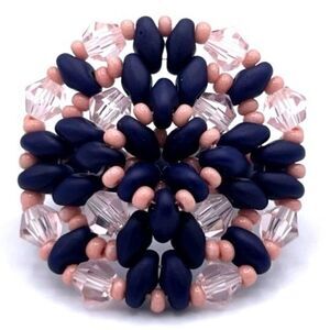 Navy Blue and Light Pink Crystal Beaded Statement Ring Size 5.5
